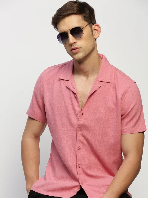 Men's Retro - Style Hawaiian Print Casual Shirts in Bold Patterns for a Tropical VacationMen Peach Solid Shirt Men's Retro - Style Hawaiian Print Casual Shirts in Bold Patterns for a Tropical VacationMen Peach Solid Shirt