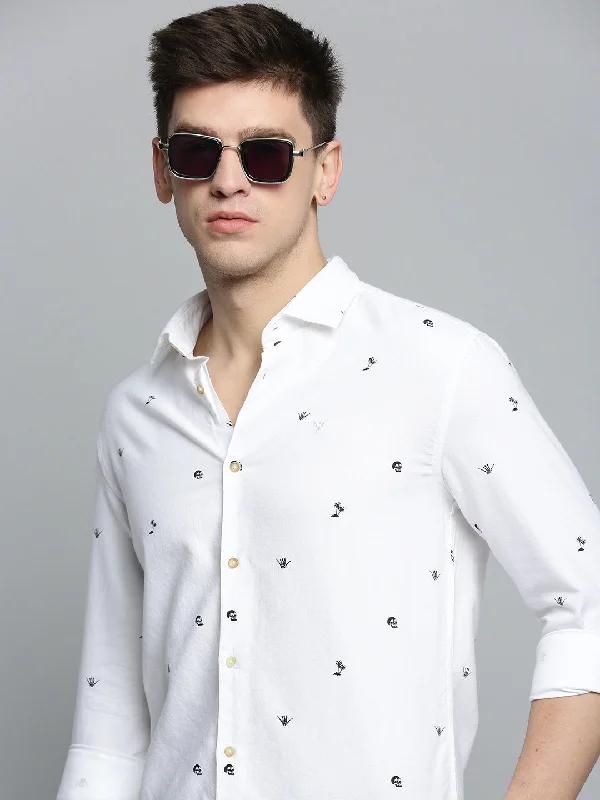 Men's Two - Tone Contrast Panel Casual Shirts in White and Navy for a Stylish and Eye - Catching DesignMen White Printed Casual Shirt Men's Two - Tone Contrast Panel Casual Shirts in White and Navy for a Stylish and Eye - Catching DesignMen White Printed Casual Shirt