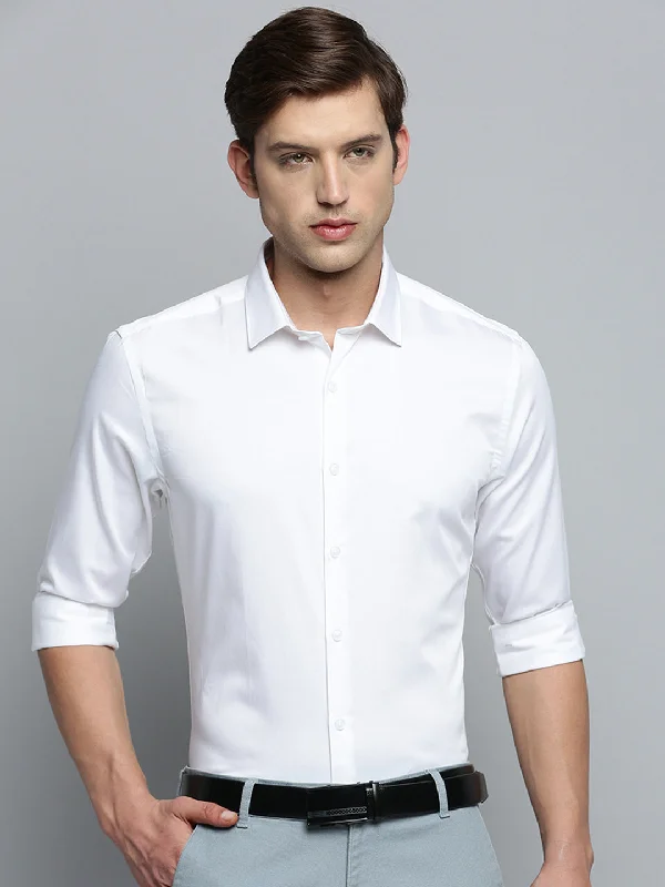 Plus Size Men's Striped Chambray Casual Shirts with a Spread Collar for a Preppy AppearanceMen White Solid Formal Shirt Plus Size Men's Striped Chambray Casual Shirts with a Spread Collar for a Preppy AppearanceMen White Solid Formal Shirt