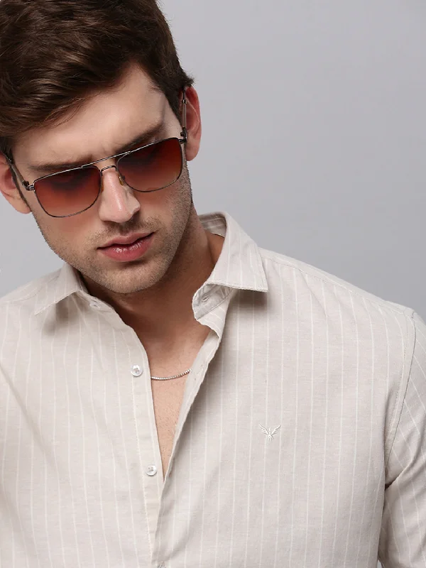 Men's Graphic - Printed Casual Shirts with Pop - Culture References for a Fun and Stylish LookMen Beige Striped Casual Shirt Men's Graphic - Printed Casual Shirts with Pop - Culture References for a Fun and Stylish LookMen Beige Striped Casual Shirt