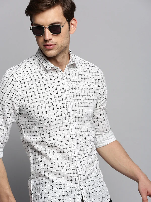 Men's Moisture - Wicking Performance Fabric Casual Shirts for Outdoor ActivitiesMen Spread Collar Printed White Shirt Men's Moisture - Wicking Performance Fabric Casual Shirts for Outdoor ActivitiesMen Spread Collar Printed White Shirt