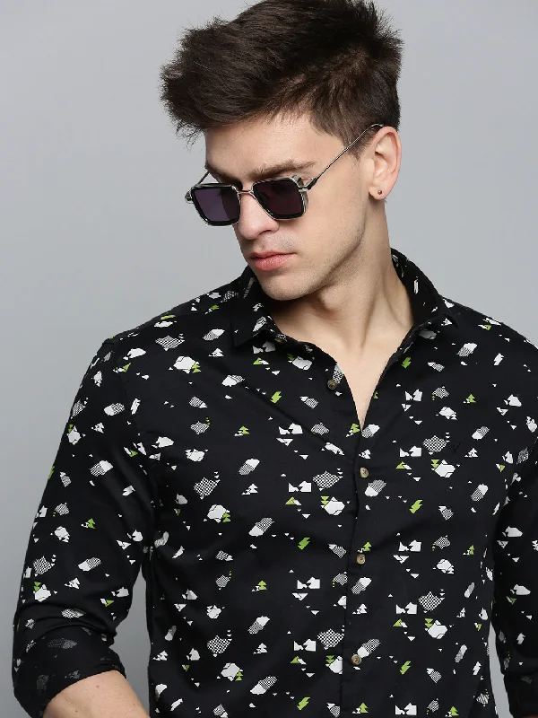 Men's Wrinkle - Resistant Polyester Blend Casual Shirts for Easy Travel and MaintenanceMen Black Printed Casual Shirt Men's Wrinkle - Resistant Polyester Blend Casual Shirts for Easy Travel and MaintenanceMen Black Printed Casual Shirt