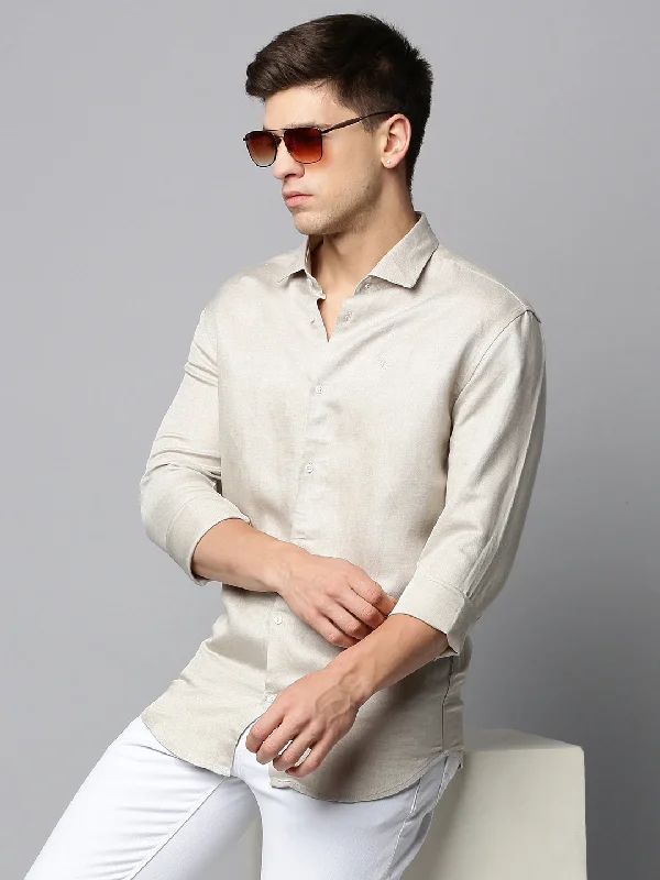 Men's Button - Down Oxford Casual Shirts in Crisp White for a Classic and Versatile StyleMen Beige Solid Casual Shirt Men's Button - Down Oxford Casual Shirts in Crisp White for a Classic and Versatile StyleMen Beige Solid Casual Shirt