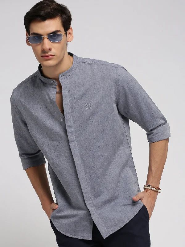 Men's Graphic - Printed Casual Shirts with Pop - Culture References for a Fun and Stylish LookMen Grey Mandarin Collar Solid Shirt Men's Graphic - Printed Casual Shirts with Pop - Culture References for a Fun and Stylish LookMen Grey Mandarin Collar Solid Shirt