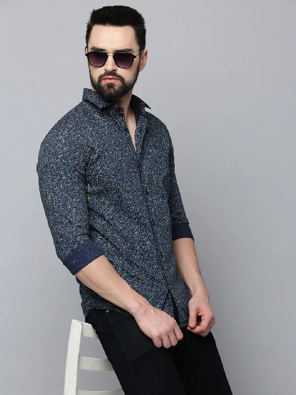 Men's Slim - Fit Printed Floral Casual Shirts in Pastel Colors for a Spring - Inspired VibeMen Navy Printed Casual Shirt Men's Slim - Fit Printed Floral Casual Shirts in Pastel Colors for a Spring - Inspired VibeMen Navy Printed Casual Shirt