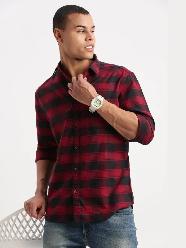 Plus Size Men's Striped Chambray Casual Shirts with a Spread Collar for a Preppy AppearanceMen Tartan Checks Red Shirt Plus Size Men's Striped Chambray Casual Shirts with a Spread Collar for a Preppy AppearanceMen Tartan Checks Red Shirt