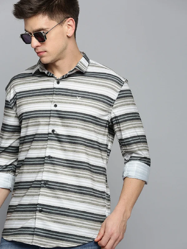 Plus Size Men's Plaid Flannel Casual Shirts in Earth Tones for a Cozy Fall OutfitMen Green Striped Casual Shirt Plus Size Men's Plaid Flannel Casual Shirts in Earth Tones for a Cozy Fall OutfitMen Green Striped Casual Shirt