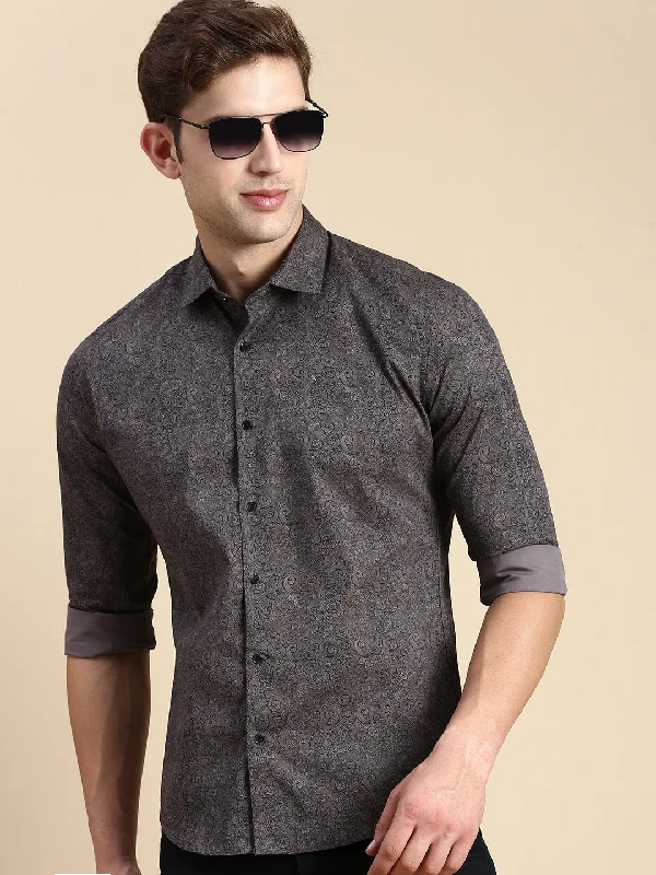 Men's Moisture - Wicking Performance Fabric Casual Shirts for Outdoor ActivitiesMen Grey Printed Casual Shirt Men's Moisture - Wicking Performance Fabric Casual Shirts for Outdoor ActivitiesMen Grey Printed Casual Shirt