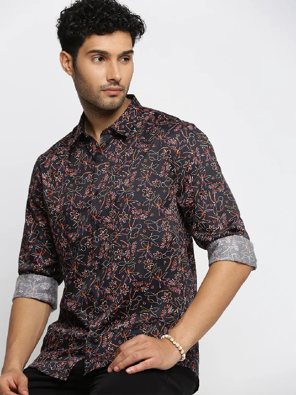Men's Sustainable Recycled Material Casual Shirts for Eco - Conscious ConsumersMen Black Spread Collar Floral Shirt Men's Sustainable Recycled Material Casual Shirts for Eco - Conscious ConsumersMen Black Spread Collar Floral Shirt