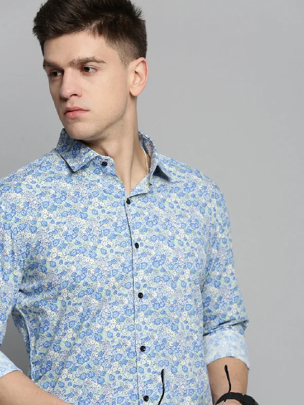 Men's Thermal - Lined Casual Shirts in Black for Added Warmth in Cold WeatherMen Blue Printed Casual Shirt Men's Thermal - Lined Casual Shirts in Black for Added Warmth in Cold WeatherMen Blue Printed Casual Shirt