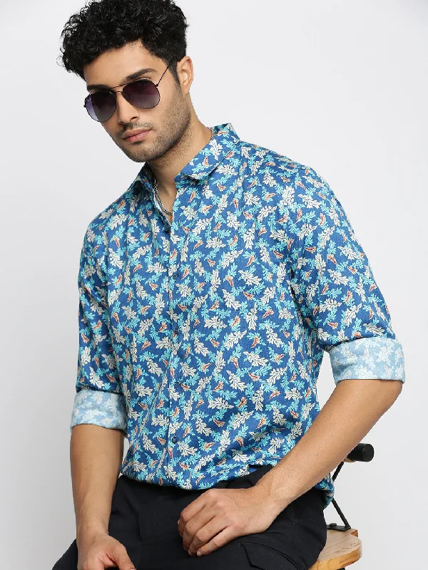 Men's Thermal - Lined Casual Shirts in Black for Added Warmth in Cold WeatherMen Blue Spread Collar Floral Shirt Men's Thermal - Lined Casual Shirts in Black for Added Warmth in Cold WeatherMen Blue Spread Collar Floral Shirt