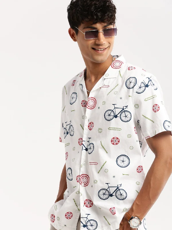 Men's Stretch - Fabric Casual Shirts in Navy Blue for a Comfortable and Flexible FitMen White Cuban Collar Graphic Shirt Men's Stretch - Fabric Casual Shirts in Navy Blue for a Comfortable and Flexible FitMen White Cuban Collar Graphic Shirt