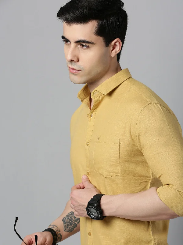 Men's Slim - Fit Printed Floral Casual Shirts in Pastel Colors for a Spring - Inspired VibeMen Khaki Solid Casual Shirt Men's Slim - Fit Printed Floral Casual Shirts in Pastel Colors for a Spring - Inspired VibeMen Khaki Solid Casual Shirt