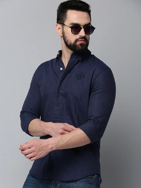 Men's Short - Sleeve Linen Casual Shirts in Light Khaki for a Breathable Summer OptionMen Navy Solid Casual Shirt Men's Short - Sleeve Linen Casual Shirts in Light Khaki for a Breathable Summer OptionMen Navy Solid Casual Shirt