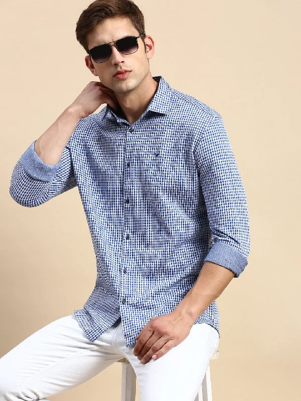 Men's Retro - Style Hawaiian Print Casual Shirts in Bold Patterns for a Tropical VacationMen Navy Checked Casual Shirt Men's Retro - Style Hawaiian Print Casual Shirts in Bold Patterns for a Tropical VacationMen Navy Checked Casual Shirt