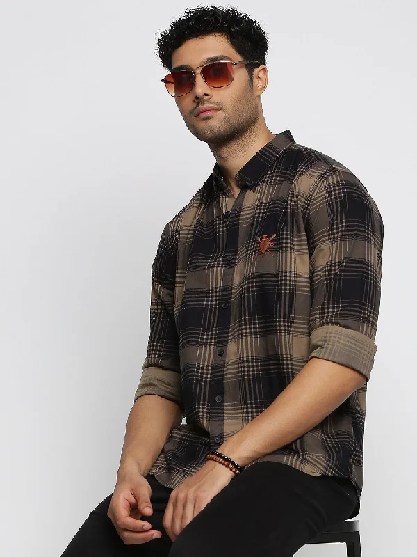 Men's Sustainable Recycled Material Casual Shirts for Eco - Conscious ConsumersMen Black Spread Collar Tartan Checks Shirt Men's Sustainable Recycled Material Casual Shirts for Eco - Conscious ConsumersMen Black Spread Collar Tartan Checks Shirt