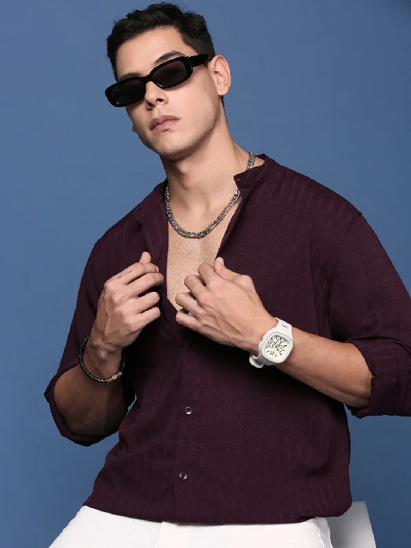 Men's Button - Down Oxford Casual Shirts in Crisp White for a Classic and Versatile StyleMen Mandarin Collar Solid Burgundy Slim Fit Shirt Men's Button - Down Oxford Casual Shirts in Crisp White for a Classic and Versatile StyleMen Mandarin Collar Solid Burgundy Slim Fit Shirt