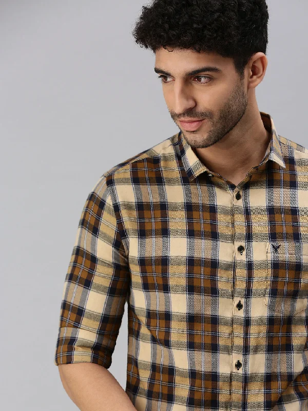 Men's Slim - Fit Printed Floral Casual Shirts in Pastel Colors for a Spring - Inspired VibeMen Brown Checked Casual Shirt Men's Slim - Fit Printed Floral Casual Shirts in Pastel Colors for a Spring - Inspired VibeMen Brown Checked Casual Shirt