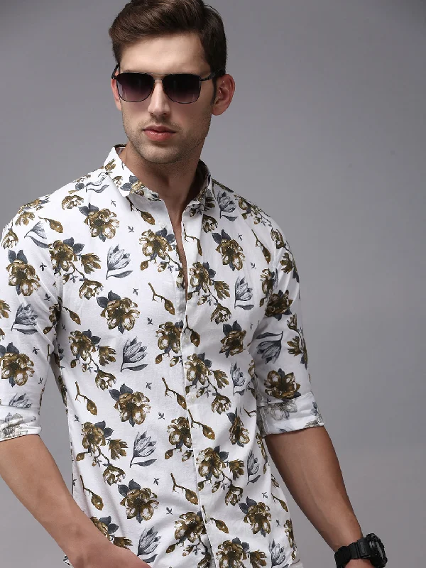 Men's Moisture - Wicking Performance Fabric Casual Shirts for Outdoor ActivitiesMen White Printed Casual Shirt Men's Moisture - Wicking Performance Fabric Casual Shirts for Outdoor ActivitiesMen White Printed Casual Shirt