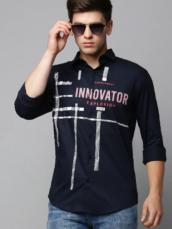 Men's Two - Tone Contrast Panel Casual Shirts in White and Navy for a Stylish and Eye - Catching DesignMen Navy Printed Casual Shirt Men's Two - Tone Contrast Panel Casual Shirts in White and Navy for a Stylish and Eye - Catching DesignMen Navy Printed Casual Shirt