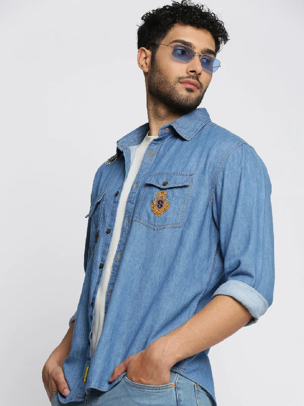 Men's Thermal - Lined Casual Shirts in Black for Added Warmth in Cold WeatherMen Blue Spread Collar Solid Oversized Shirt Men's Thermal - Lined Casual Shirts in Black for Added Warmth in Cold WeatherMen Blue Spread Collar Solid Oversized Shirt