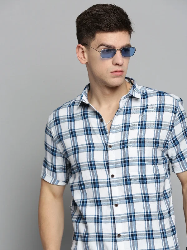Plus Size Men's Striped Chambray Casual Shirts with a Spread Collar for a Preppy AppearanceMen White Checked Casual Shirt Plus Size Men's Striped Chambray Casual Shirts with a Spread Collar for a Preppy AppearanceMen White Checked Casual Shirt
