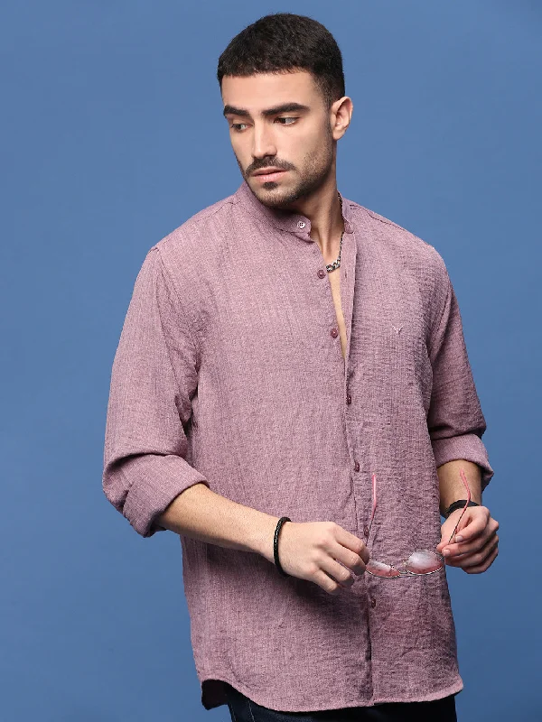 Men's Graphic - Printed Casual Shirts with Pop - Culture References for a Fun and Stylish LookMen Mauve Solid Slim Fit Shirt Men's Graphic - Printed Casual Shirts with Pop - Culture References for a Fun and Stylish LookMen Mauve Solid Slim Fit Shirt