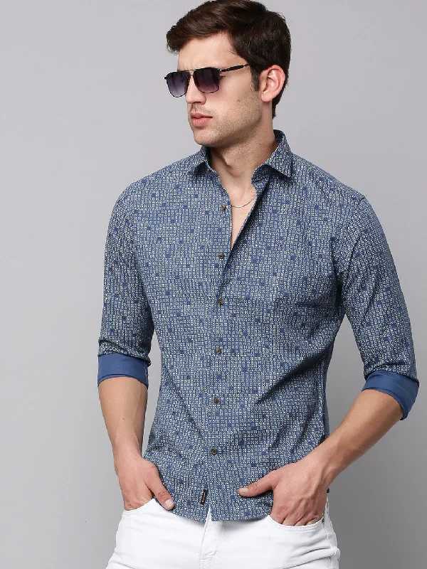 Men's Sustainable Recycled Material Casual Shirts for Eco - Conscious ConsumersMen Blue Printed Casual Shirt Men's Sustainable Recycled Material Casual Shirts for Eco - Conscious ConsumersMen Blue Printed Casual Shirt