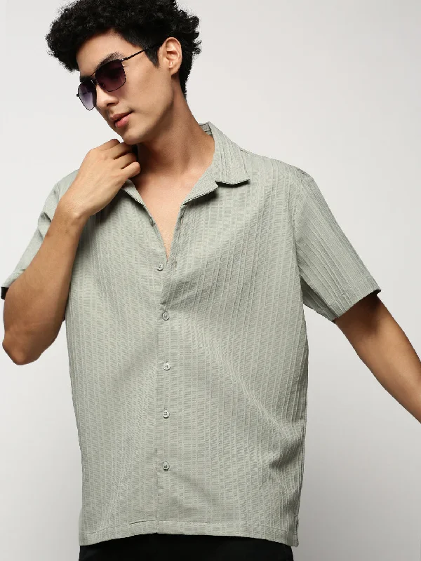 Men's Short - Sleeve Linen Casual Shirts in Light Khaki for a Breathable Summer OptionMen Green Striped Shirt Men's Short - Sleeve Linen Casual Shirts in Light Khaki for a Breathable Summer OptionMen Green Striped Shirt