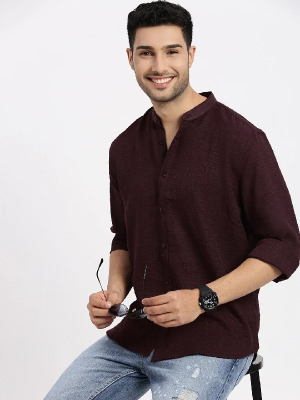 Men's Graphic - Printed Casual Shirts with Pop - Culture References for a Fun and Stylish LookMen Burgundy Solid Slim Fit Shirt Men's Graphic - Printed Casual Shirts with Pop - Culture References for a Fun and Stylish LookMen Burgundy Solid Slim Fit Shirt