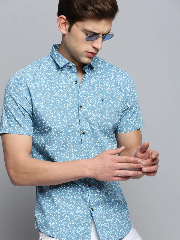 Men's Sustainable Recycled Material Casual Shirts for Eco - Conscious ConsumersMen Spread Collar Printed Blue Shirt Men's Sustainable Recycled Material Casual Shirts for Eco - Conscious ConsumersMen Spread Collar Printed Blue Shirt