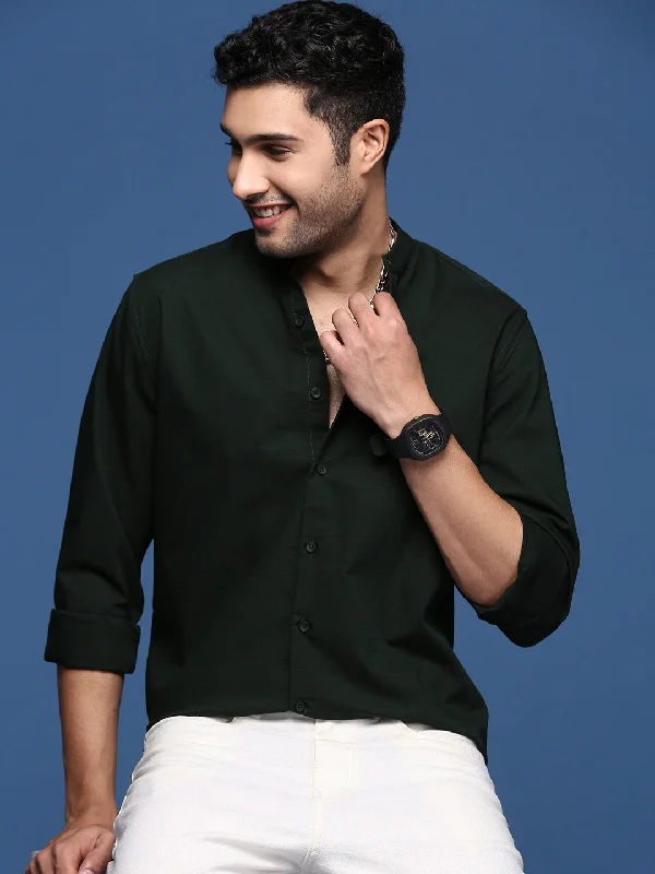 Men's Button - Down Oxford Casual Shirts in Crisp White for a Classic and Versatile StyleMen Mandarin Collar Solid Green Slim Fit Shirt Men's Button - Down Oxford Casual Shirts in Crisp White for a Classic and Versatile StyleMen Mandarin Collar Solid Green Slim Fit Shirt