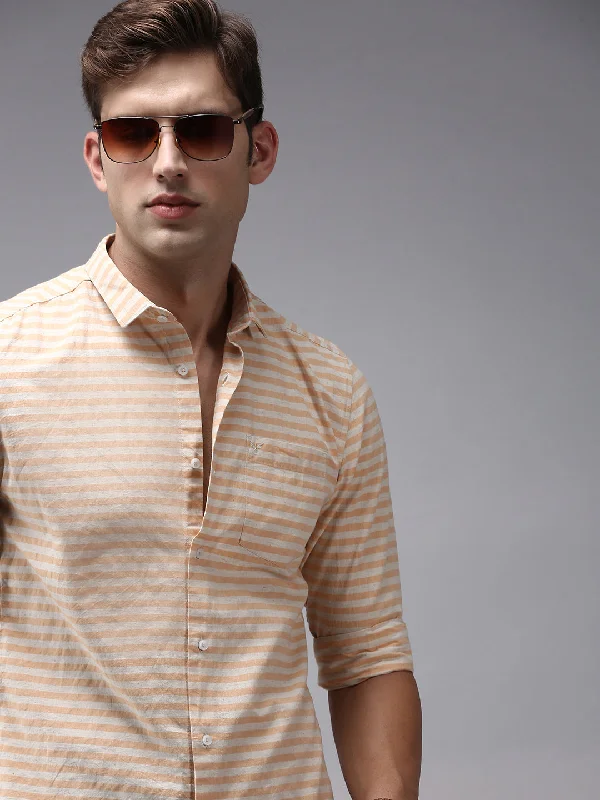 Men's Tailored Fit Checkered Casual Shirts in Multicolor for a Smart - Casual EnsembleMen Orange Striped Casual Shirt Men's Tailored Fit Checkered Casual Shirts in Multicolor for a Smart - Casual EnsembleMen Orange Striped Casual Shirt