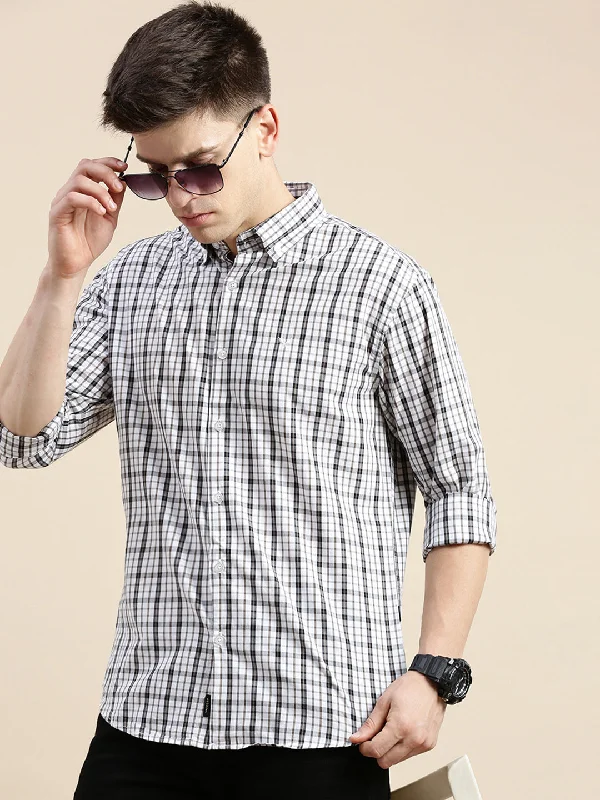 Men's Long - Line Oversized Casual Shirts in Dark Gray for a Relaxed and Modern LookMen White Checked Casual Shirt Men's Long - Line Oversized Casual Shirts in Dark Gray for a Relaxed and Modern LookMen White Checked Casual Shirt