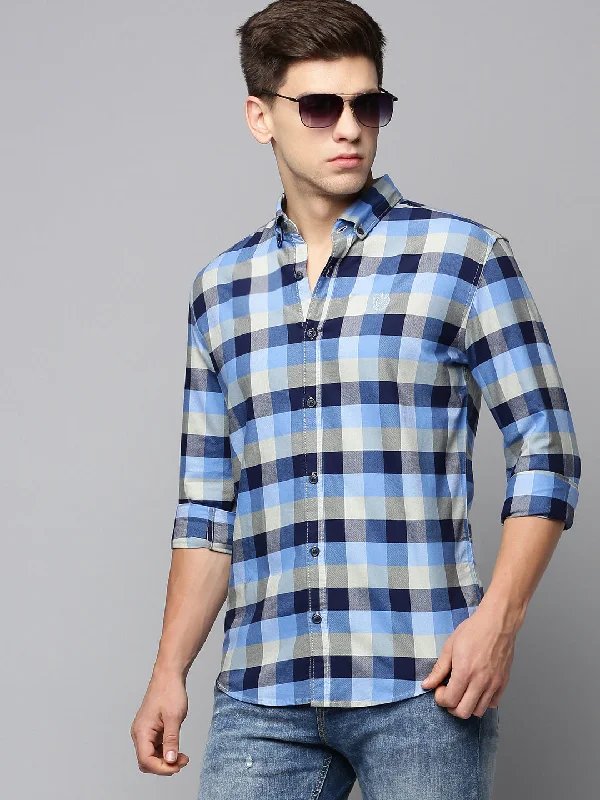 Men's Sustainable Recycled Material Casual Shirts for Eco - Conscious ConsumersMen Blue Checked Casual Shirt Men's Sustainable Recycled Material Casual Shirts for Eco - Conscious ConsumersMen Blue Checked Casual Shirt