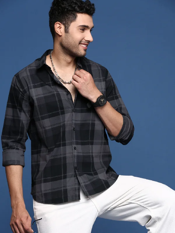Men's Organic Cotton Casual Shirts with a Soft Handfeel for Everyday ComfortMen Checked Grey Slim Fit Shirt Men's Organic Cotton Casual Shirts with a Soft Handfeel for Everyday ComfortMen Checked Grey Slim Fit Shirt