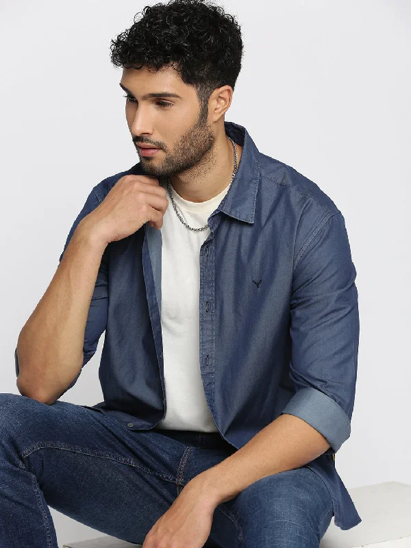 Men's Stretch - Fabric Casual Shirts in Navy Blue for a Comfortable and Flexible FitMen Navy Blue Spread Collar Solid Oversized Shirt Men's Stretch - Fabric Casual Shirts in Navy Blue for a Comfortable and Flexible FitMen Navy Blue Spread Collar Solid Oversized Shirt