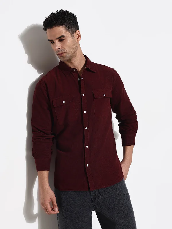 Men's Stretch - Fabric Casual Shirts in Navy Blue for a Comfortable and Flexible FitMen Burgundy Solid Shirt Men's Stretch - Fabric Casual Shirts in Navy Blue for a Comfortable and Flexible FitMen Burgundy Solid Shirt