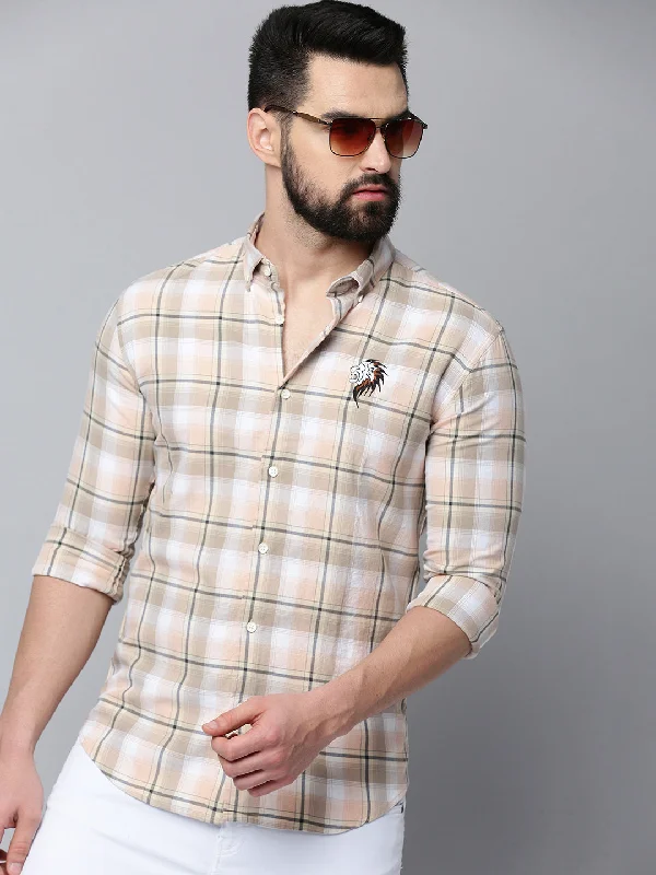 Men's Button - Down Oxford Casual Shirts in Crisp White for a Classic and Versatile StyleMen Beige Checked Casual Shirt Men's Button - Down Oxford Casual Shirts in Crisp White for a Classic and Versatile StyleMen Beige Checked Casual Shirt