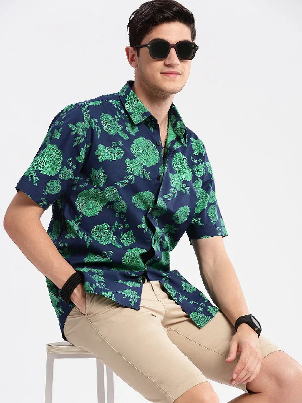 Men's Button - Down Oxford Casual Shirts in Crisp White for a Classic and Versatile StyleMen Spread Collar Floral Navy Blue Casual Shirt Men's Button - Down Oxford Casual Shirts in Crisp White for a Classic and Versatile StyleMen Spread Collar Floral Navy Blue Casual Shirt