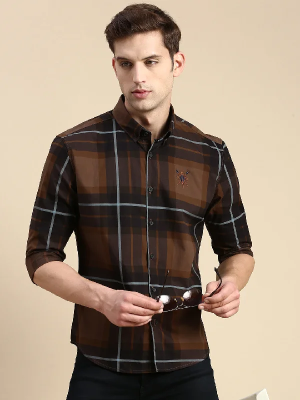 Men's Slim - Fit Printed Floral Casual Shirts in Pastel Colors for a Spring - Inspired VibeMen Brown Checked Casual Shirt Men's Slim - Fit Printed Floral Casual Shirts in Pastel Colors for a Spring - Inspired VibeMen Brown Checked Casual Shirt
