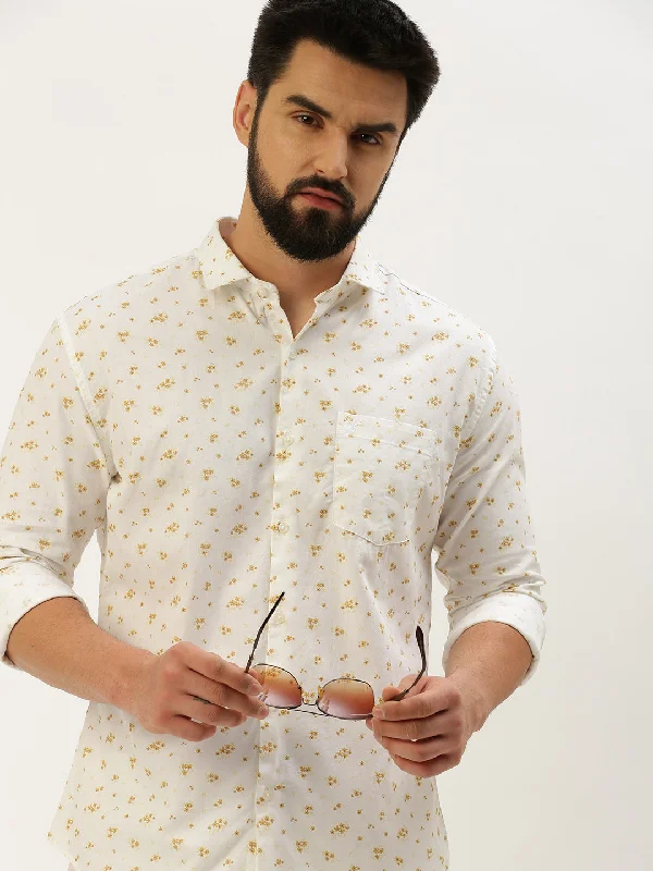 Men's Sustainable Recycled Material Casual Shirts for Eco - Conscious ConsumersMen Spread Collar Printed White Shirt Men's Sustainable Recycled Material Casual Shirts for Eco - Conscious ConsumersMen Spread Collar Printed White Shirt