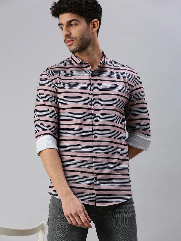 Men's Sustainable Recycled Material Casual Shirts for Eco - Conscious ConsumersMen Peach Striped Casual Shirt Men's Sustainable Recycled Material Casual Shirts for Eco - Conscious ConsumersMen Peach Striped Casual Shirt