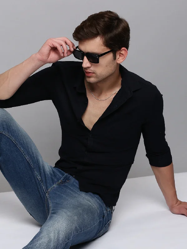 Plus Size Men's Plaid Flannel Casual Shirts in Earth Tones for a Cozy Fall OutfitMen Navy Solid Casual Shirt Plus Size Men's Plaid Flannel Casual Shirts in Earth Tones for a Cozy Fall OutfitMen Navy Solid Casual Shirt