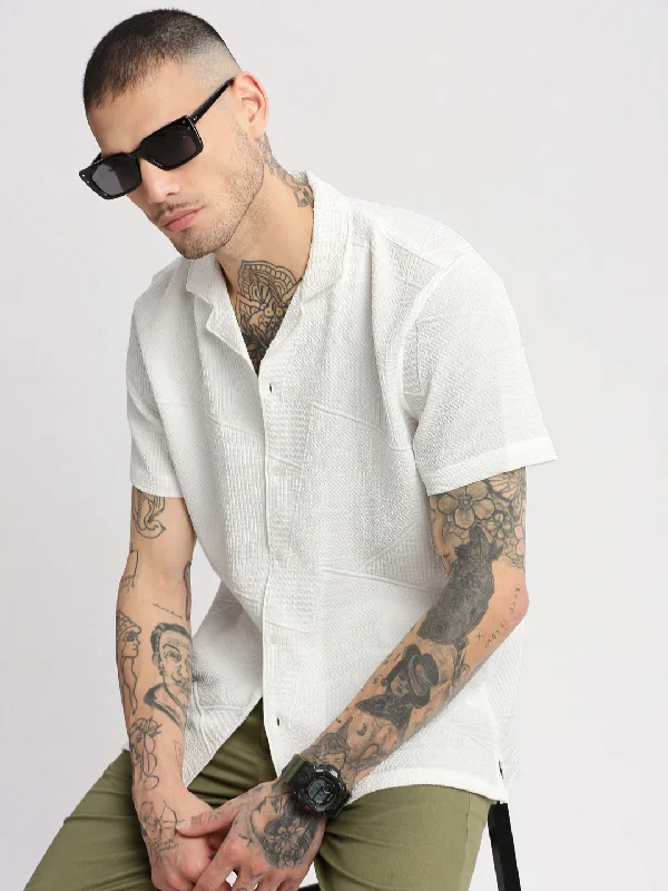 Men's Sustainable Recycled Material Casual Shirts for Eco - Conscious ConsumersMen Cuban Collar Solid White Casual Shirt Men's Sustainable Recycled Material Casual Shirts for Eco - Conscious ConsumersMen Cuban Collar Solid White Casual Shirt
