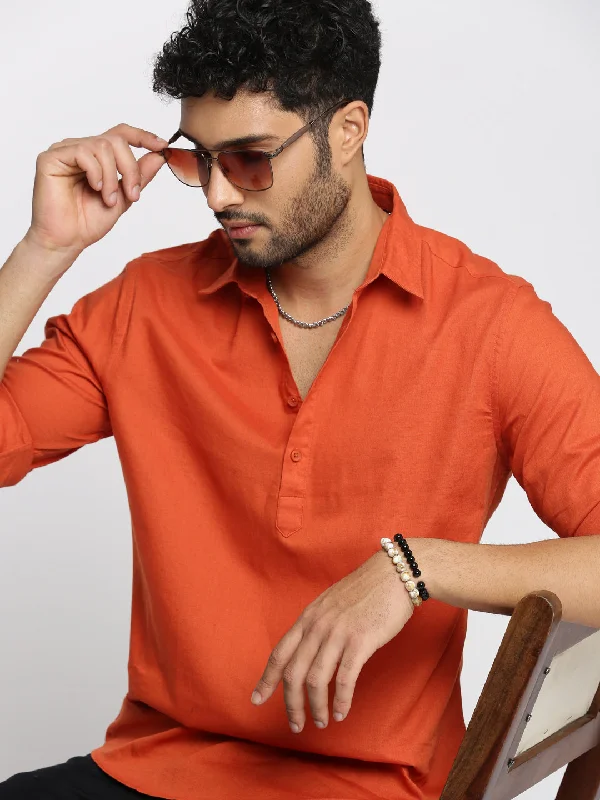 Men's Organic Cotton Casual Shirts with a Soft Handfeel for Everyday ComfortMen Orange Solid Shirt Collar Casual Short Shirt Men's Organic Cotton Casual Shirts with a Soft Handfeel for Everyday ComfortMen Orange Solid Shirt Collar Casual Short Shirt