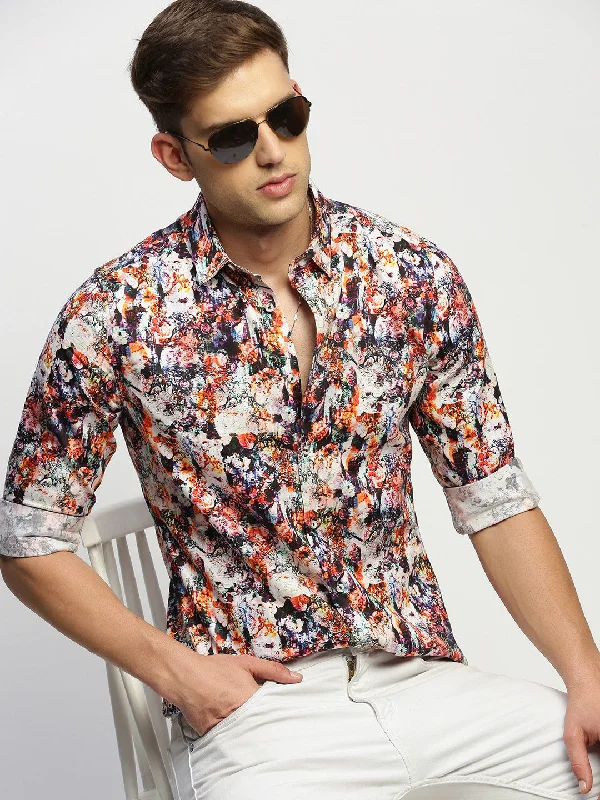 Plus Size Men's Striped Chambray Casual Shirts with a Spread Collar for a Preppy AppearanceMen White Floral Shirt Plus Size Men's Striped Chambray Casual Shirts with a Spread Collar for a Preppy AppearanceMen White Floral Shirt