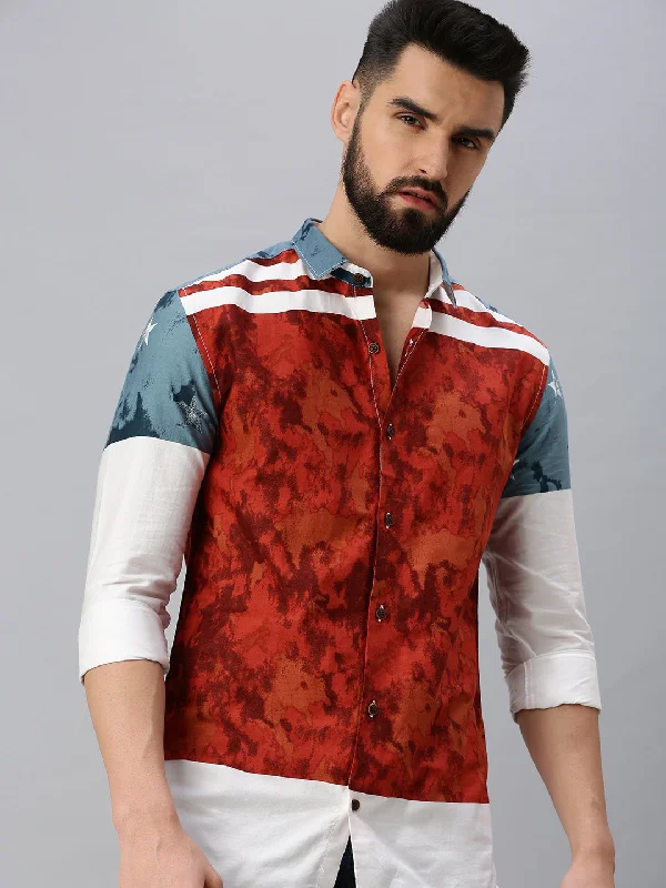 Men's Two - Tone Contrast Panel Casual Shirts in White and Navy for a Stylish and Eye - Catching DesignMen Red Printed Casual Shirt Men's Two - Tone Contrast Panel Casual Shirts in White and Navy for a Stylish and Eye - Catching DesignMen Red Printed Casual Shirt