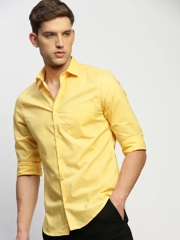 Men's Shearling - Lined Collar Casual Shirts in Brown for a Rustic and Warm AppealMen Yellow Solid Shirt