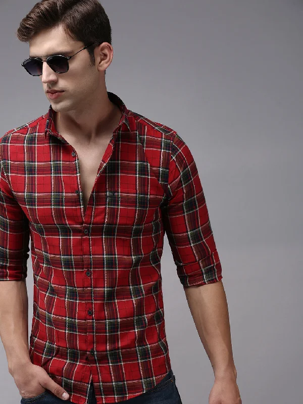 Men's Distressed Denim Casual Shirts with Frayed Edges for a Trendy and Rugged LookMen Red Checked Casual Shirt Men's Distressed Denim Casual Shirts with Frayed Edges for a Trendy and Rugged LookMen Red Checked Casual Shirt